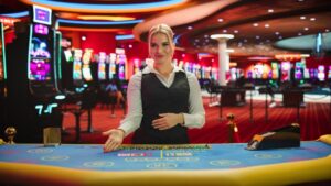 Portrait,Of,A,Female,Croupier,Looking,At,The,Camera,And